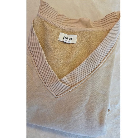 Pact Tops - PACT Organic Cotton V Neck Sweatshirt Beige Relaxed Minimalist Pullover‎ Large